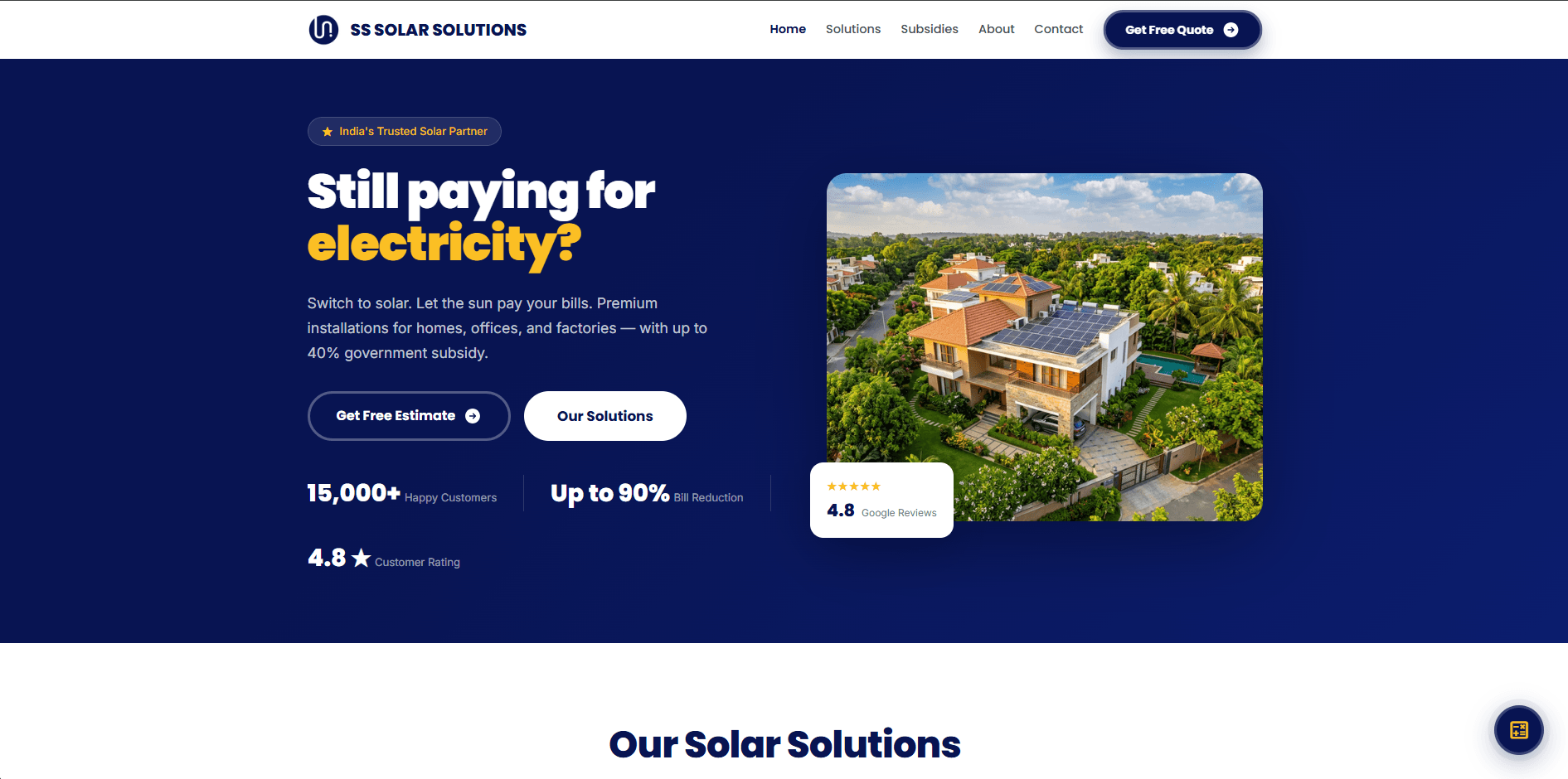 SS Solar Solutions website screenshot